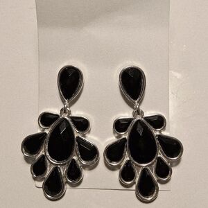 Elegant Black and Silver Teardrop Earrings